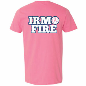 Pink "Fired Up For A Cure" T-Shirt backside that reads "Irmo Fire."